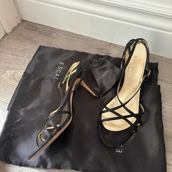 Escada Black Satin Strappy Heels – Size 38 – In Box - Picture 2 of 5